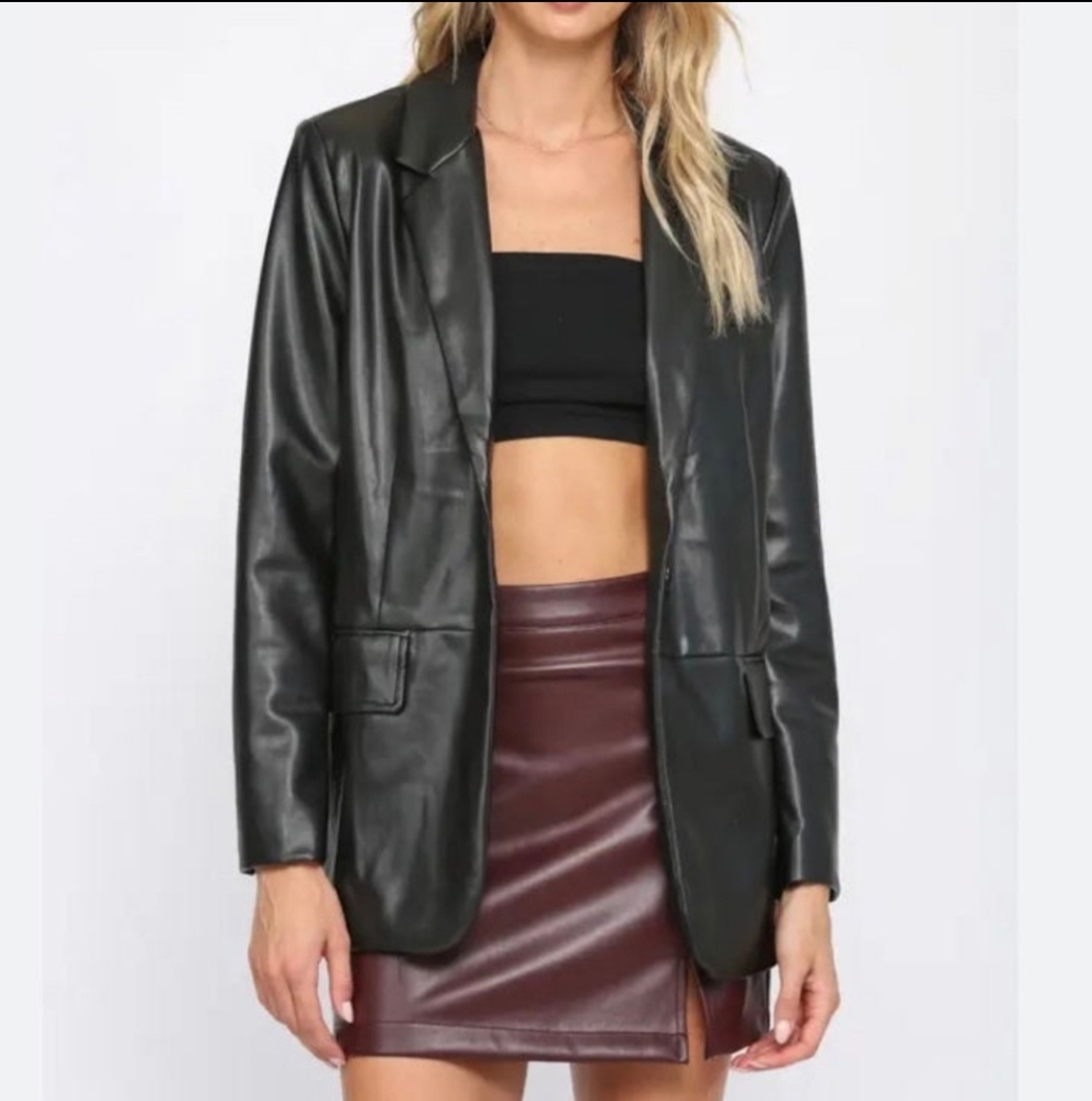 JLC New York Black Leather Blazer Jacket Size Small